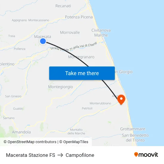 Macerata Stazione FS to Campofilone map