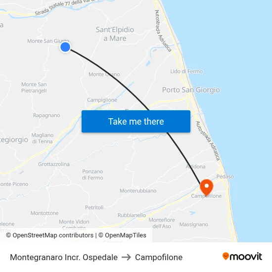 Montegranaro Hospital Junction to Campofilone map