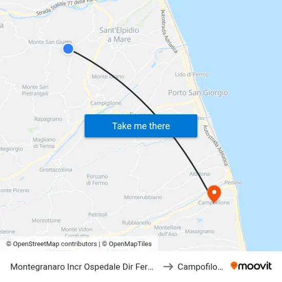 Montegranaro Hospital Junction Fermo Direction to Campofilone map