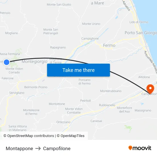 Montappone to Campofilone map