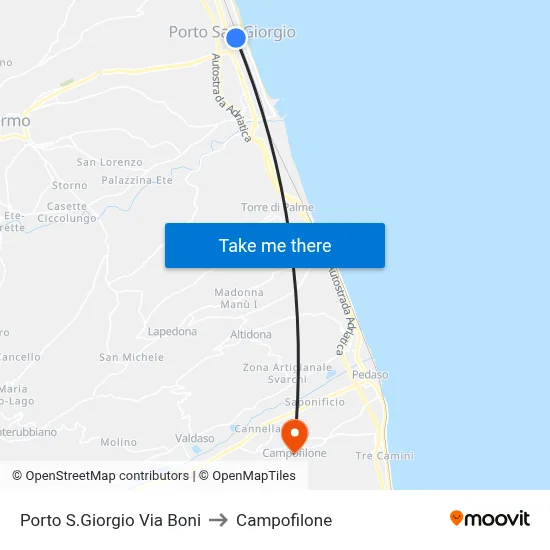 Porto San Giorgio Boni Street to Campofilone map