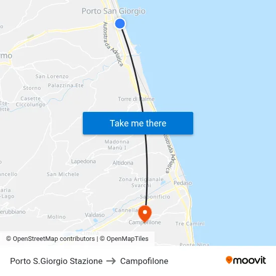 Porto San Giorgio Station to Campofilone map