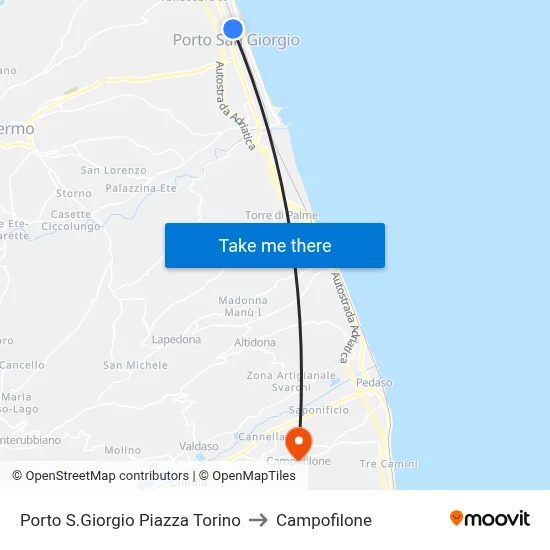Porto San Giorgio Piazza Torino to Campofilone map