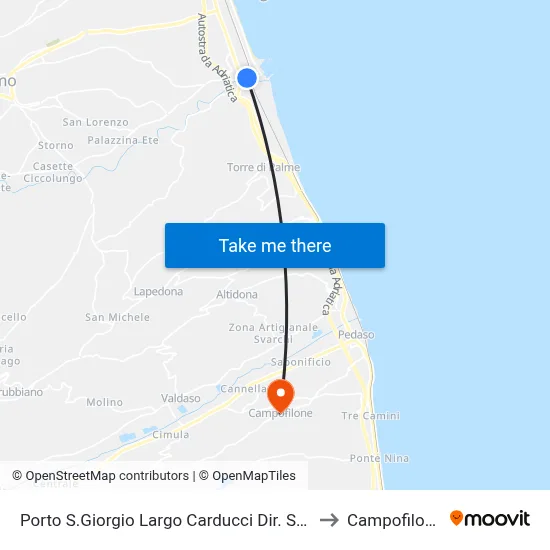 Porto San Giorgio Carducci Square South Direction to Campofilone map