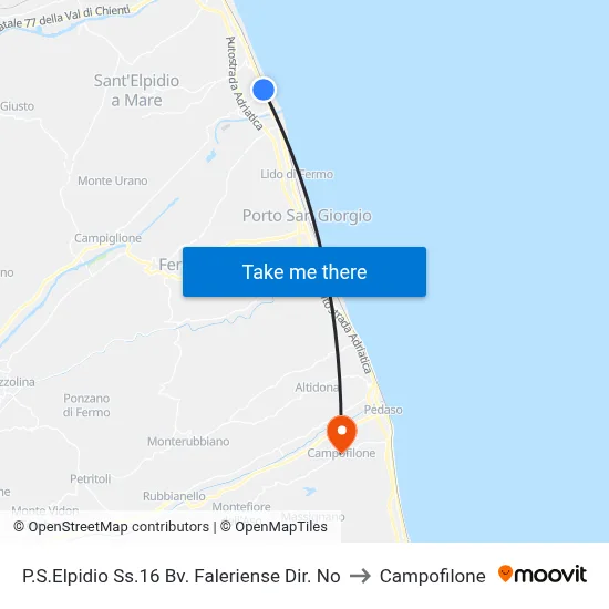 Porto Sant'Elpidio SS16 Faleriense Junction North to Campofilone map