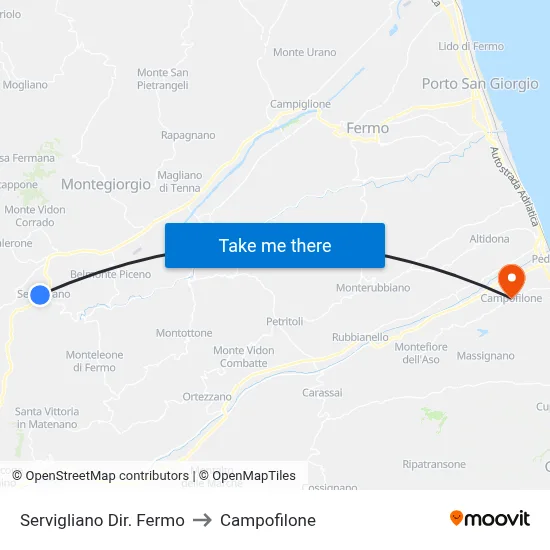 Servigliano Towards Fermo to Campofilone map