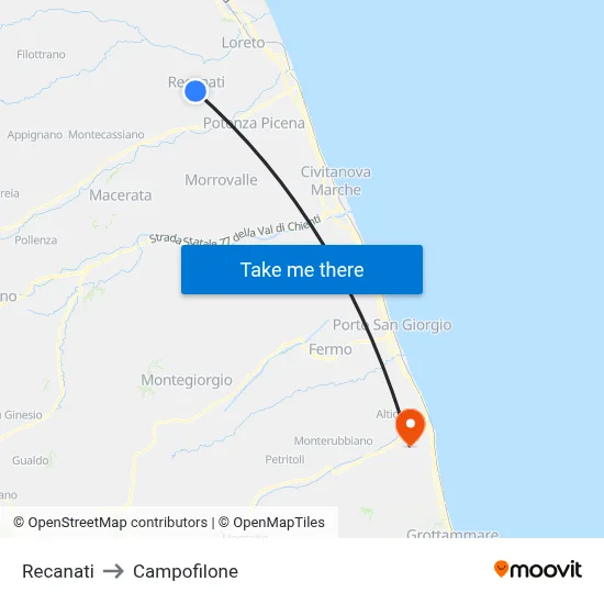 Recanati to Campofilone map