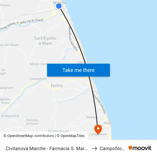 Civitanova Marche - San Marone Pharmacy to Campofilone map