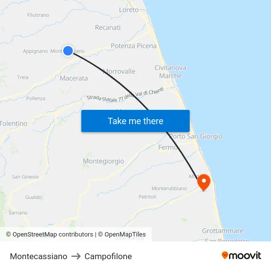 Montecassiano to Campofilone map