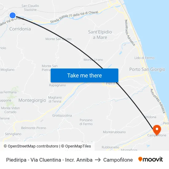 Piediripa - Via Cluentina - Hannibal Int. to Campofilone map