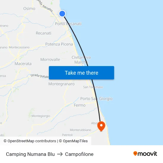 Numana Blu Camping to Campofilone map