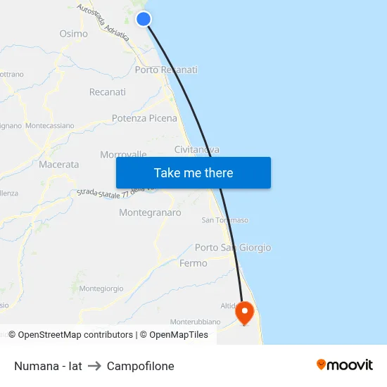 Numana - Tourist Office to Campofilone map