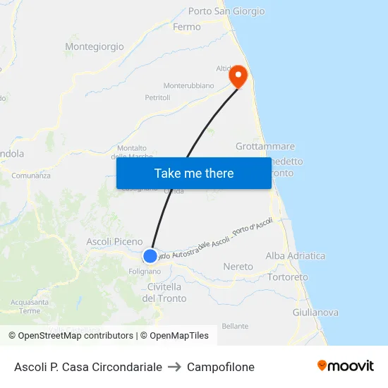 Ascoli Prison to Campofilone map