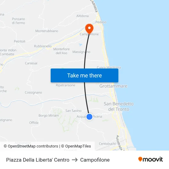 Piazza Della Liberta Center to Campofilone map