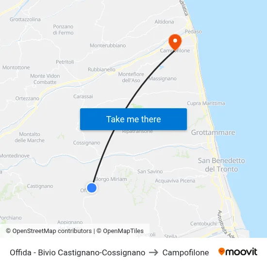 Offida - Castignano-Cossignano Junction to Campofilone map
