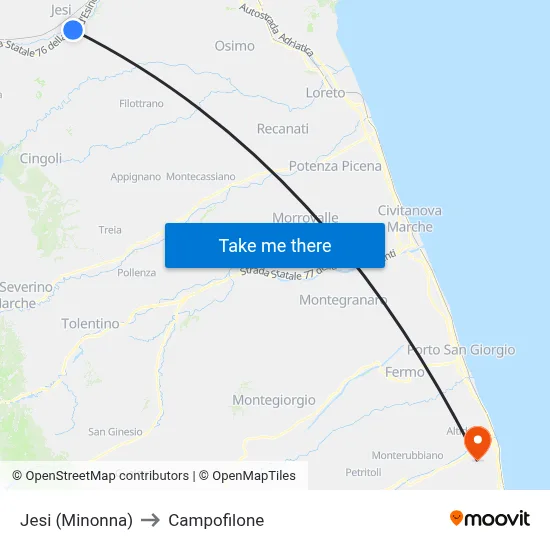 Jesi (Minonna) to Campofilone map