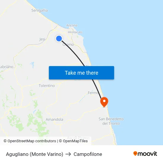 Agugliano (Monte Varino) to Campofilone map