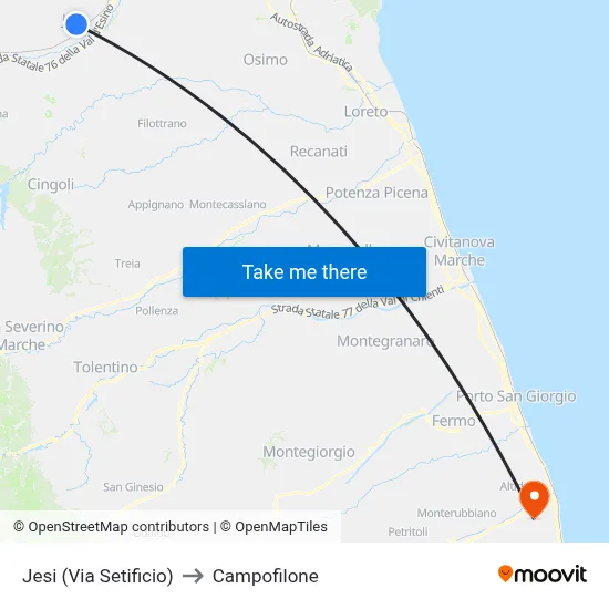 Jesi (Via Setificio) to Campofilone map