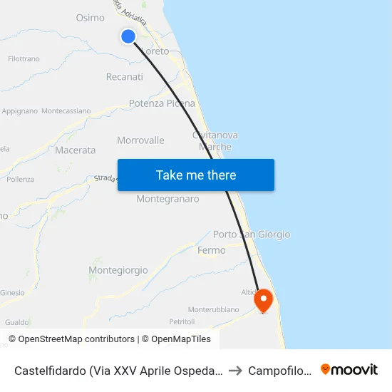 Castelfidardo (Via XXV April Hospital) to Campofilone map
