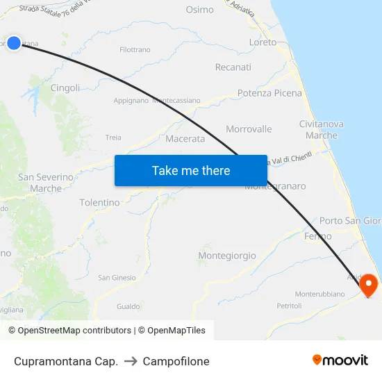 Cupramontana Terminal to Campofilone map