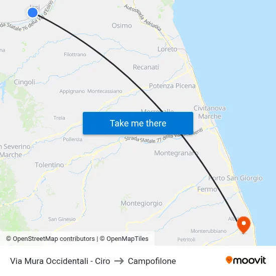 Western Walls Street - Ciro to Campofilone map