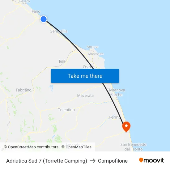 Adriatica Sud 7 (Torrette Camping) to Campofilone map