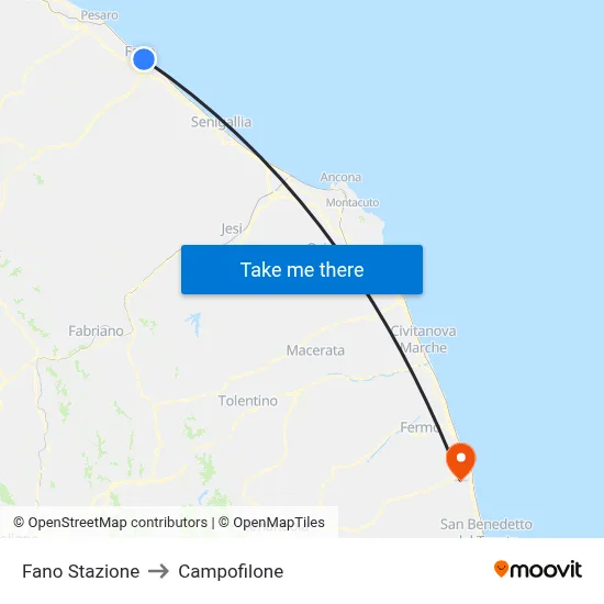 Fano Station to Campofilone map