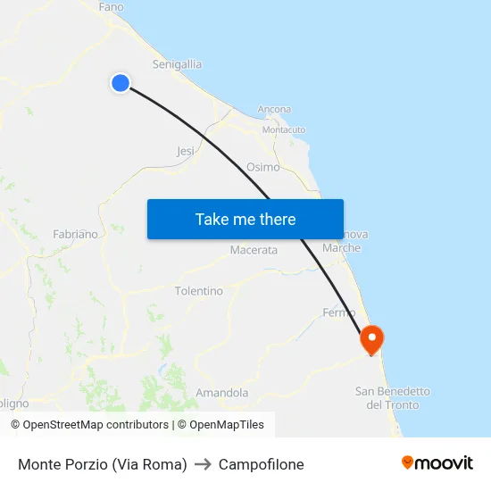 Monte Porzio (Roma Street) to Campofilone map