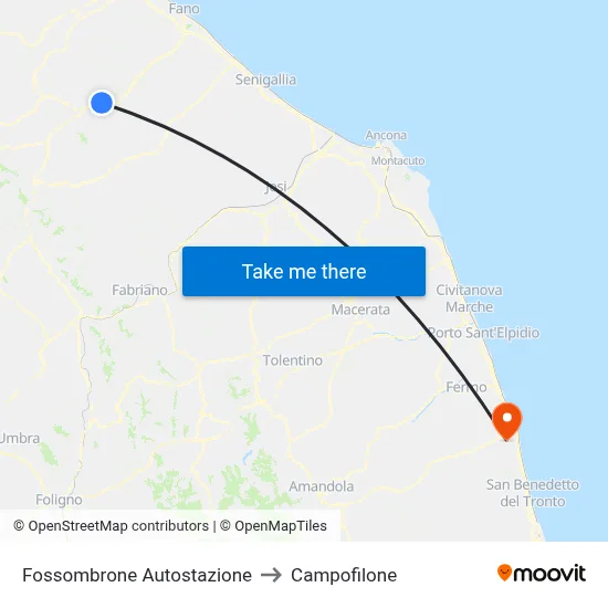 Fossombrone Bus Station to Campofilone map