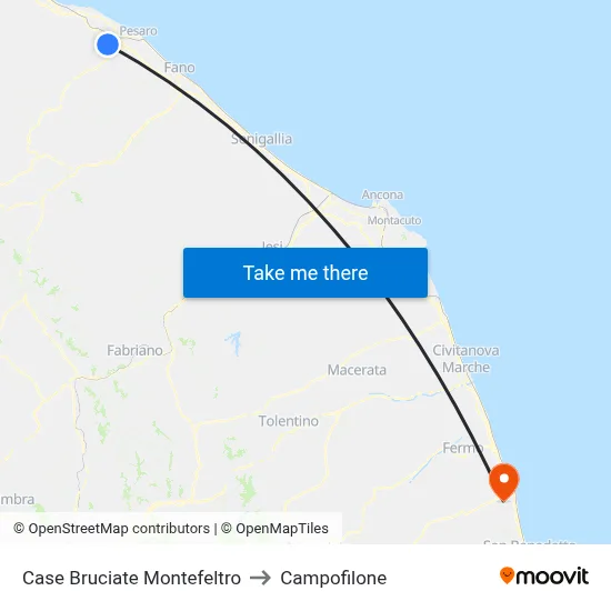 Case Bruciate Montefeltro to Campofilone map