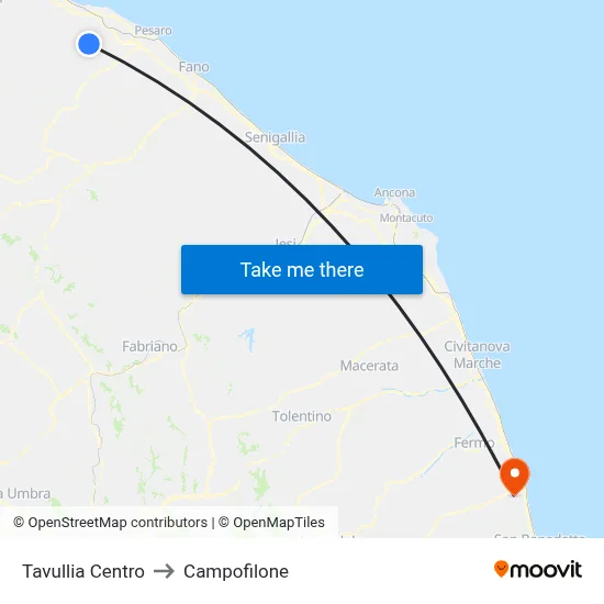 Tavullia Center to Campofilone map