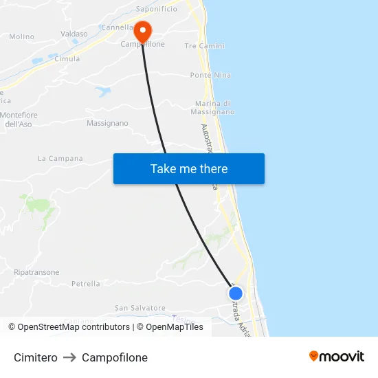 Cemetery to Campofilone map