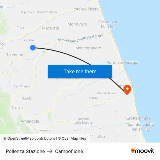 Pollenza Station to Campofilone map