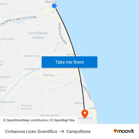 Civitanova Scientific High School to Campofilone map