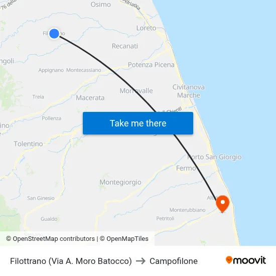 Filottrano (Via A. Moro Batocco) to Campofilone map