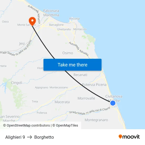 Alighieri 9 to Borghetto map