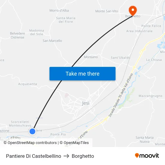 Pantiere Of Castelbellino to Borghetto map