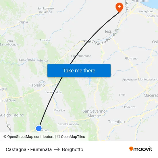 Castagna - Fiuminata to Borghetto map