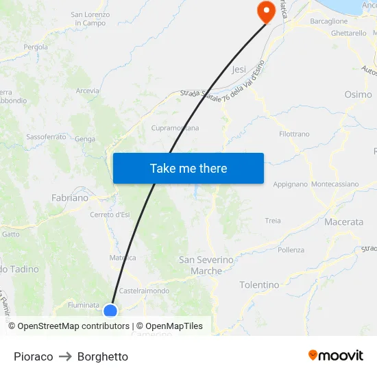 Pioraco to Borghetto map