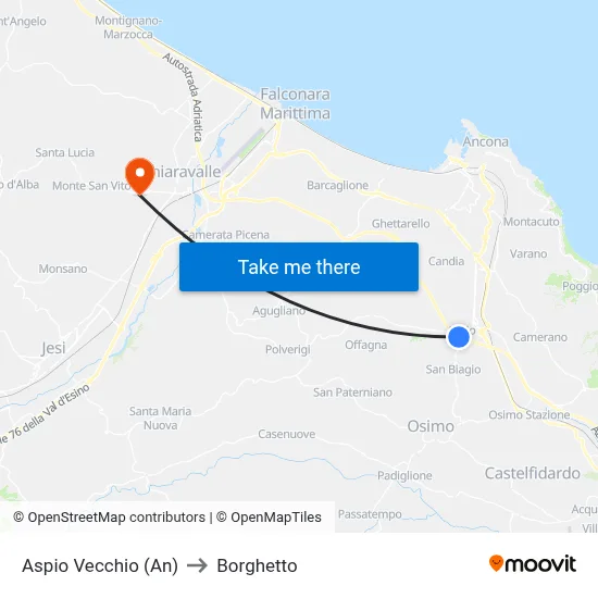 Old Aspio (Ancona) to Borghetto map