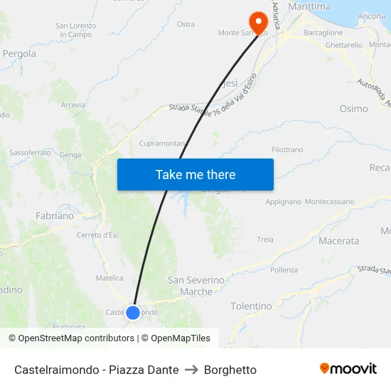 Castelraimondo - Dante Square to Borghetto map