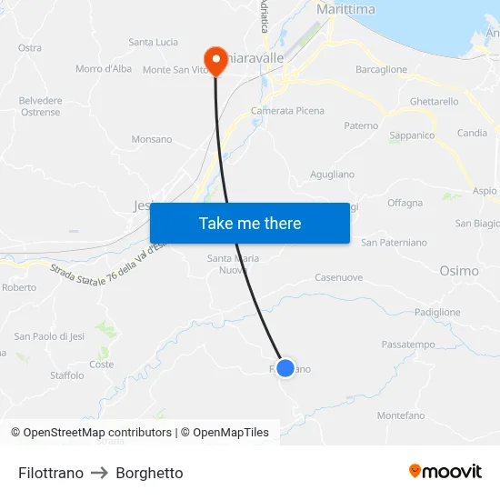 Filottrano to Borghetto map