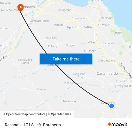Recanati - Technical Institute to Borghetto map