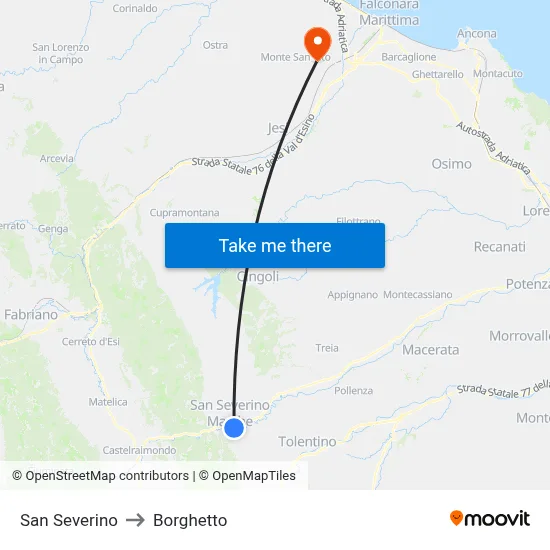 San Severino to Borghetto map