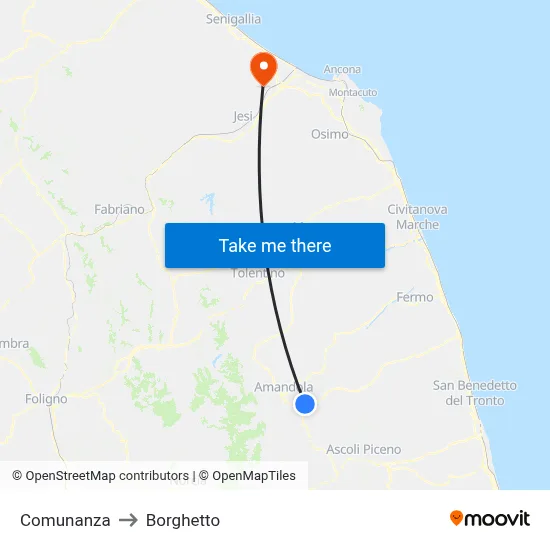 Comunanza to Borghetto map