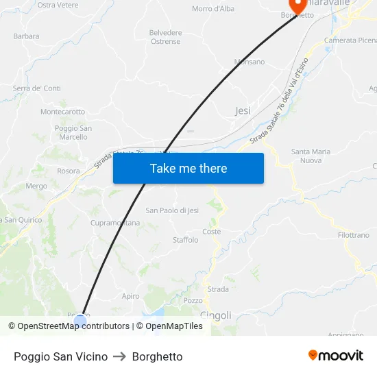 Poggio San Vicino to Borghetto map
