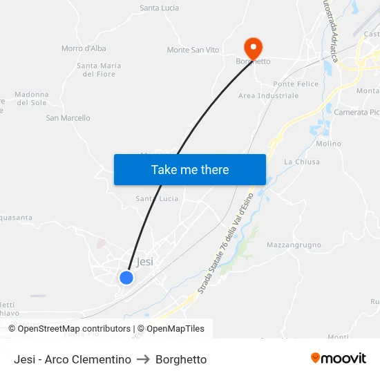 Jesi - Clementine Arch to Borghetto map
