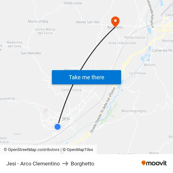Jesi - Clementine Arch to Borghetto map