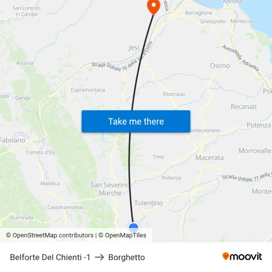 Belforte Del Chienti -1 to Borghetto map
