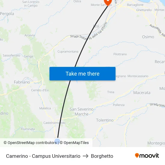 Camerino - University Campus to Borghetto map
